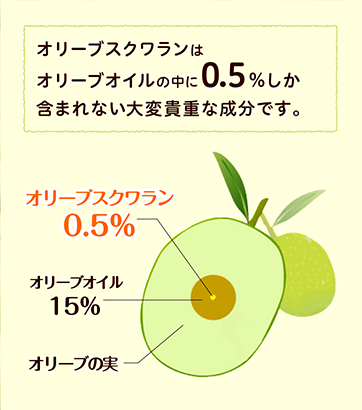 画像:オリーブスクワランはオリーブオイルの中に0.5%しか含まれない大変貴重な成分です。